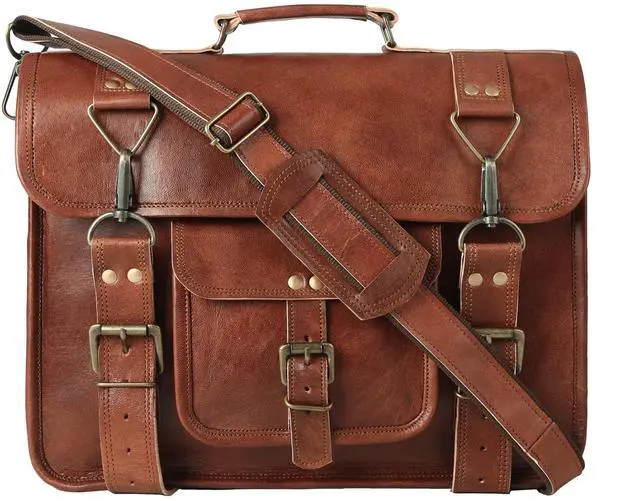 Alt view image 3 of 5 - Brown Leather Messenger Bag for Men & Women Stylish Laptop Bag, Shoulder Crossbody Briefcase with Adjustable Strap (3 sizes) (13 INCH (10 Hx 13 L x 4.5 W inches))