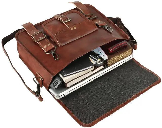 Alt view image 4 of 5 - Brown Leather Messenger Bag for Men & Women Stylish Laptop Bag, Shoulder Crossbody Briefcase with Adjustable Strap (3 sizes) (13 INCH (10 Hx 13 L x 4.5 W inches))