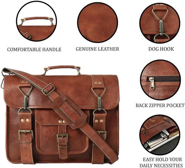 Alt view image 2 of 5 - Brown Leather Messenger Bag for Men & Women Stylish Laptop Bag, Shoulder Crossbody Briefcase with Adjustable Strap (3 sizes) (13 INCH (10 Hx 13 L x 4.5 W inches))