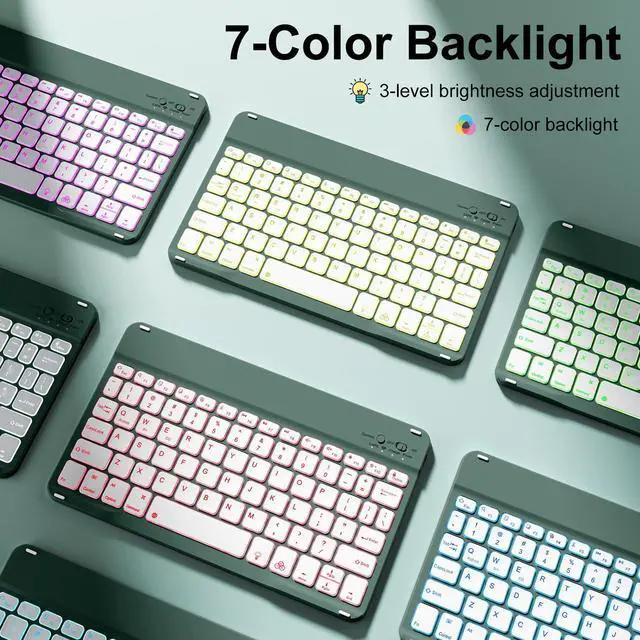 Alt view image 4 of 5 - SZPSGC Keyboard Case for iPad (A16)11th Generation 11 Inch 2025, iPad 10th Generation 10.9 Inch 2022, Smart Folio Cover with 7 Colors Backlit Wireless Detachable Keyboard, Auto Sleep Wake, Dark Green