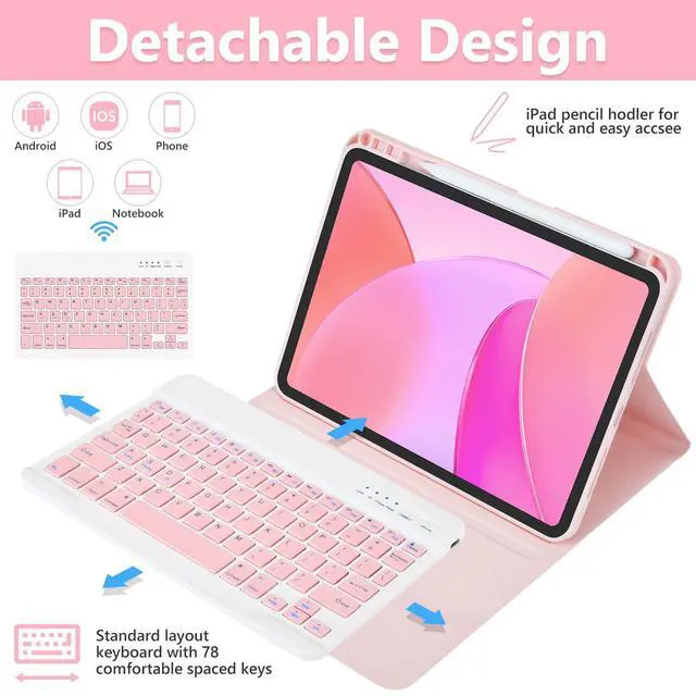 Alt view image 3 of 5 - TaIYanG Keyboard Case for iPad Pro 11-inch (M4) 2024 Model (A2836/A2837/A3006), Detachable Magnetic Bluetooth Keyboard Case with Pencil Holder - Flip Stand Cover for iPad Pro 11 Inch(Pink)