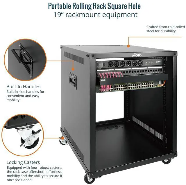 Alt view image 3 of 5 - Tecmojo 12U Portable Rolling Network Rack, 4-Post Mobile Open Frame Server Rack with Wheels, Free Standing Server Cabinet for Computer/Data/AV/IT Equipment/Network Equipment