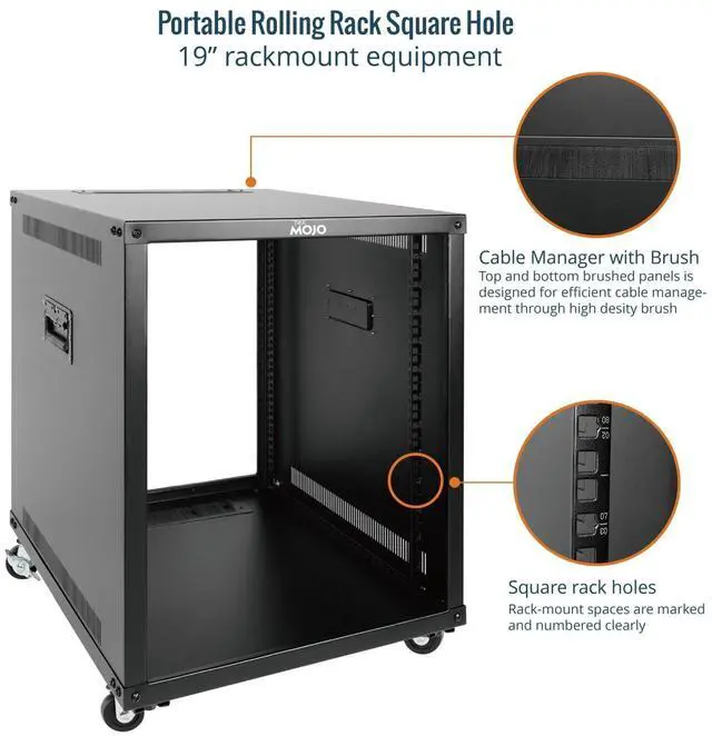Alt view image 4 of 5 - Tecmojo 12U Portable Rolling Network Rack, 4-Post Mobile Open Frame Server Rack with Wheels, Free Standing Server Cabinet for Computer/Data/AV/IT Equipment/Network Equipment