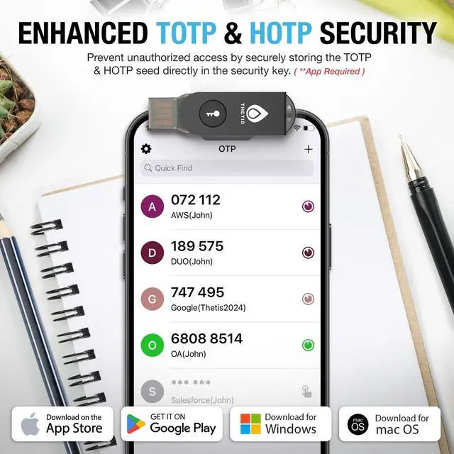 Alt view image 4 of 5 - Thetis Pro-A FIDO2 Security Key Passkey Device with USB A & NFC, TOTP/HOTP Authenticator APP, FIDO 2.0 Two Factor Authentication 2FA MFA, Works with Windows/macOS/Linux/Gmail/Facebook/Dropbox/GitHub
