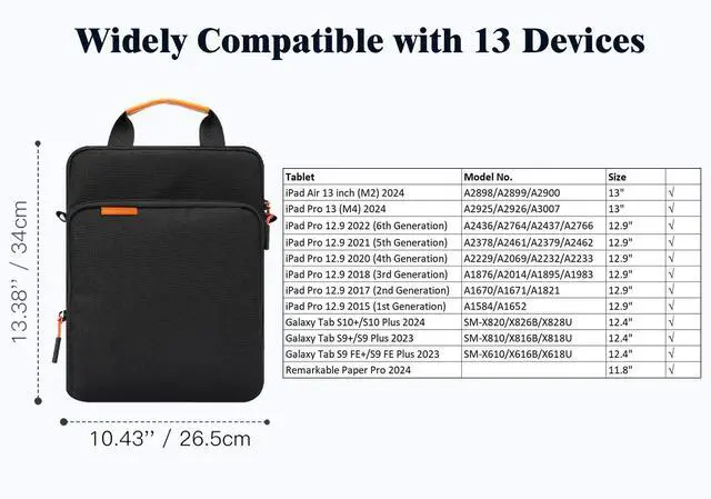 Alt view image 4 of 5 - TiMOVO 13 Inch Tablet Handbag with Shoulder Strap for iPad Air 13", iPad Pro 13", iPad Pro 12.9", Galaxy Tab S9+/S9 Plus/S10+/S10 Plus/S9 FE+/S9 FE Plus 12.4", Remarkable Paper Pro 11.8", Black