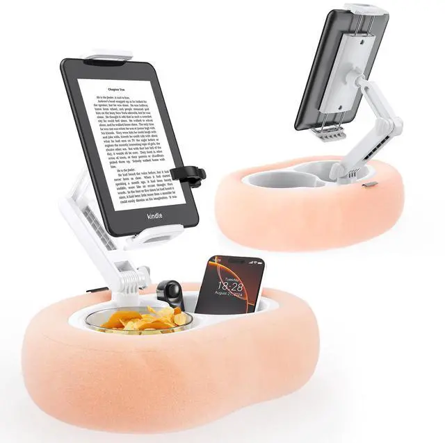 Main image of Tablet Stand Ereader Pillow Holder with 2 Detachable Trays & Soft Plush Pillow, Adjustable Tablet Holder for Bed/Lap Compatible with Kindle Kobo iPad iPhone Android & Other 4.7-13" Devices (Pink)