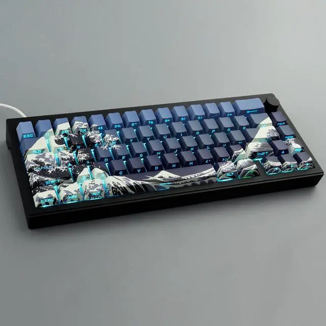Alt view image 3 of 5 - Tsungup PBT Keycaps 75 Percent,Side Print 131 Keys Custom Dye Sub Cool Shine Through Keycap Set,Wave of Kanagawa Dark Blue Keycaps Cherry Profile Keyboard Key Caps for Mechanical Keyboards
