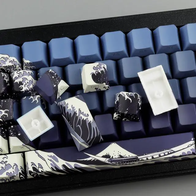 Alt view image 5 of 5 - Tsungup PBT Keycaps 75 Percent,Side Print 131 Keys Custom Dye Sub Cool Shine Through Keycap Set,Wave of Kanagawa Dark Blue Keycaps Cherry Profile Keyboard Key Caps for Mechanical Keyboards