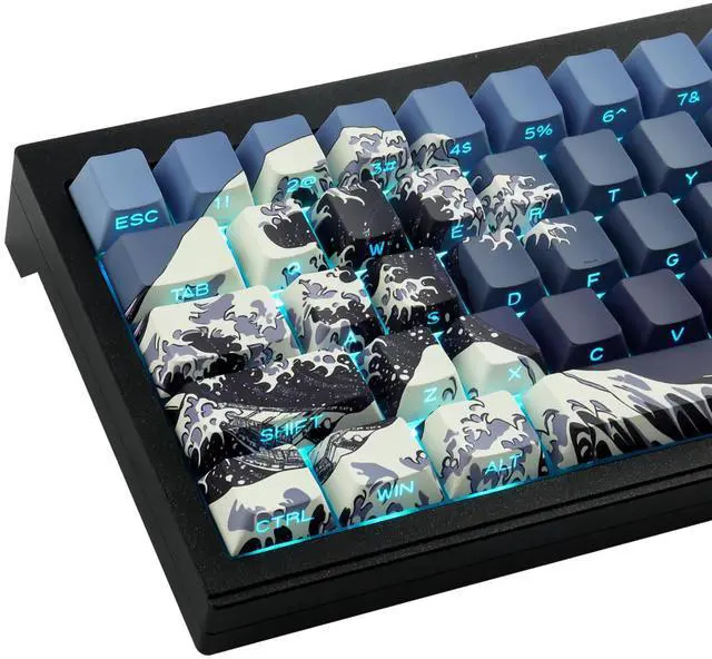 Main image of Tsungup PBT Keycaps 75 Percent,Side Print 131 Keys Custom Dye Sub Cool Shine Through Keycap Set,Wave of Kanagawa Dark Blue Keycaps Cherry Profile Keyboard Key Caps for Mechanical Keyboards