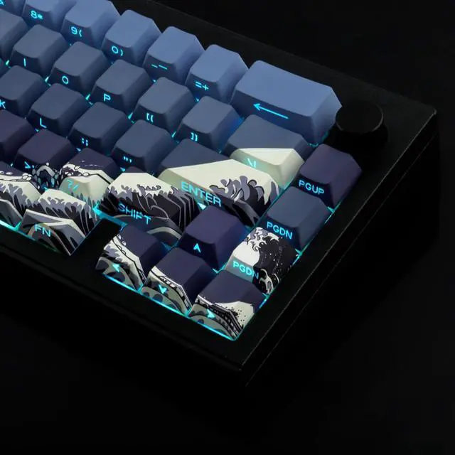 Alt view image 4 of 5 - Tsungup PBT Keycaps 75 Percent,Side Print 131 Keys Custom Dye Sub Cool Shine Through Keycap Set,Wave of Kanagawa Dark Blue Keycaps Cherry Profile Keyboard Key Caps for Mechanical Keyboards