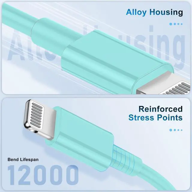 Alt view image 3 of 5 - 3 Pack Apple MFi Certified Charger Cable 3ft, Lightning to USB Cable Cord 3 Foot, 2.4A Fast Charging,Apple Phone Long Chargers for iPhone 13/12/11/11Pro/11Max/ X/XS/XR/XS Max/8/7/6 Light Blue