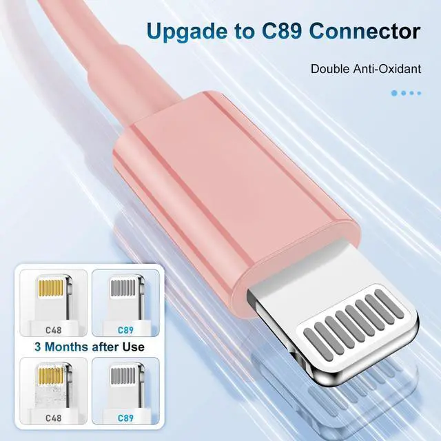 Alt view image 5 of 5 - 3 Pack Apple MFi Certified Charger Cable 6ft, Lightning to USB Cable Cord 6 Foot, 2.4A Fast Charging,Apple Phone Long Chargers for iPhone 13/12/11/11Pro/11Max/ X/XS/XR/XS Max/8/7/6 Pink