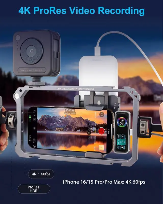 Alt view image 2 of 5 - TWOPAN Magnetic Portable iPhone SSD for ProRes 4K 60fps Video Recording, 2TB External Super Storage for iPhone 15/16 Pro/Pro Max,iMac/MacBook, LCD Display, USB-C PD 3.0 Port, Built-in Cooling Fan