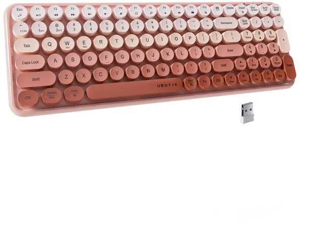 Main image of UBOTIE Colorful Bluetooth 100Keys Keyboards, Wireless Compact Rainbow Gradual Colors Retro Typewriter Flexible Keyboard for Tablet, Cellphones, PC(Peach Gradient)