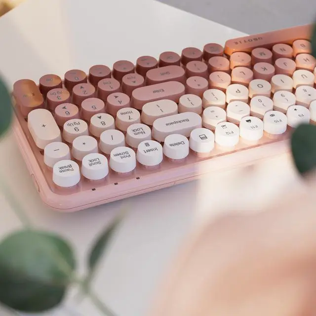 Alt view image 3 of 5 - UBOTIE Colorful Bluetooth 100Keys Keyboards, Wireless Compact Rainbow Gradual Colors Retro Typewriter Flexible Keyboard for Tablet, Cellphones, PC(Peach Gradient)
