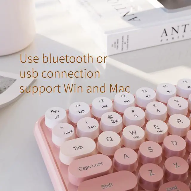 Alt view image 4 of 5 - UBOTIE Colorful Bluetooth 100Keys Keyboards, Wireless Compact Rainbow Gradual Colors Retro Typewriter Flexible Keyboard for Tablet, Cellphones, PC(Peach Gradient)