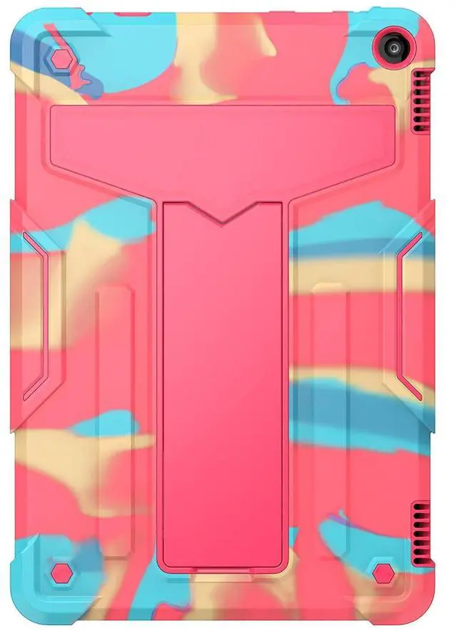 Alt view image 3 of 5 - UUcovers Kindle Fire HD 10 & 10 Plus Tablet Case (Only Fits 11th Generation, 2021 Release) with Kickstand Shockproof 3 in 1 Heavy Duty Rugged Hybrid Hard PC & Soft Silicone Cover, Rainbow & Rose Red