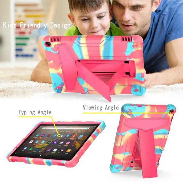 Alt view image 5 of 5 - UUcovers Kindle Fire HD 10 & 10 Plus Tablet Case (Only Fits 11th Generation, 2021 Release) with Kickstand Shockproof 3 in 1 Heavy Duty Rugged Hybrid Hard PC & Soft Silicone Cover, Rainbow & Rose Red