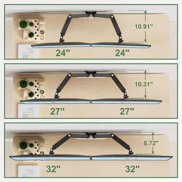 Alt view image 4 of 5 - UPGRAVITY Dual Monitor Wall Mount, Double Monitor Wall Stand for Two 17-32 inch Flat/Curved Computer Screens, Height Adjustable Gas Spring Monitor Wall Monitor, Hold Up to 17.6lbs, VESA 75/100