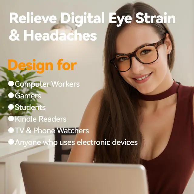 Alt view image 2 of 5 - VIKISOIO 99% Blue Light Blocking Glasses Women Men, Relieve Eye Strain, Sleeping Glasses, Amber Glasses for Gamer, Computer, TV (Tortoise-Clear)
