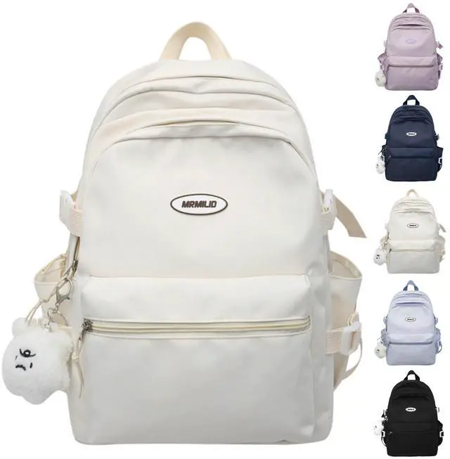 Main image of VTTDB Kawaii Backpack with Cute Accessories Casual Aesthetic Daypack Simple Laptop Bag Waterproof Travel Rucksack for Women (white)