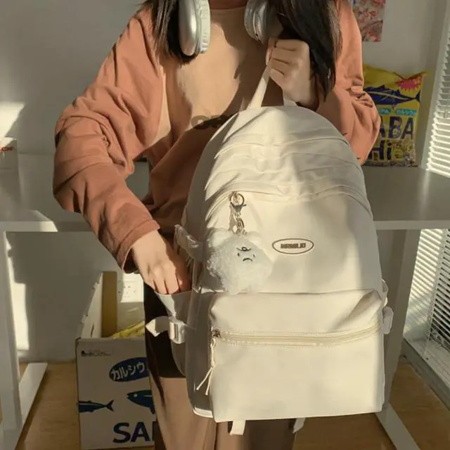 Alt view image 4 of 5 - VTTDB Kawaii Backpack with Cute Accessories Casual Aesthetic Daypack Simple Laptop Bag Waterproof Travel Rucksack for Women (white)