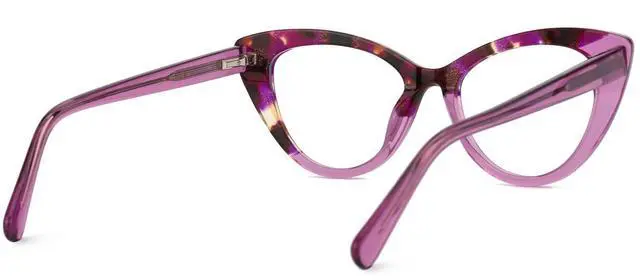 Alt view image 5 of 5 - VOOGLAM Cat Eye Style Oversized Glasses Frames for Women, Patchwork Anti-blue Light Anti-glare Glasses Purple-7703
