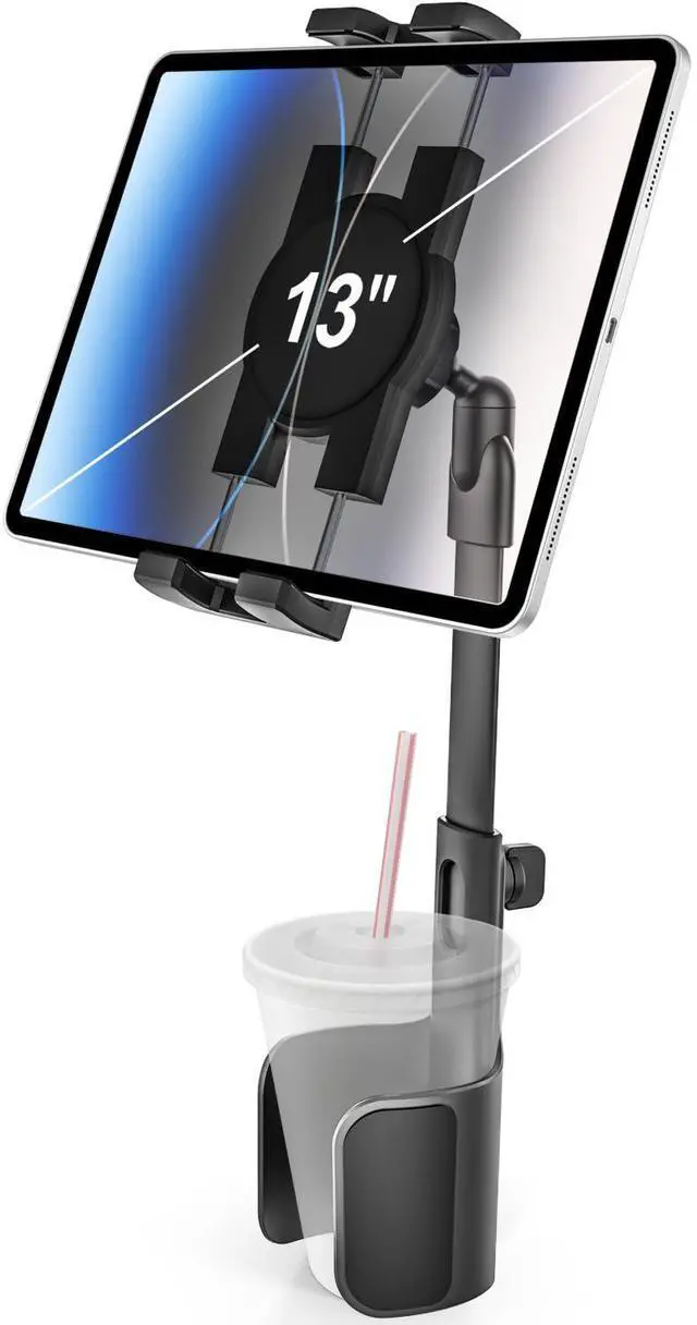 Main image of woleyi Cup Holder Tablet Holder for Car Mount - [3 in 1 Expander Bottle] Car Cup Tablet Mount for Car/Truck with Height Adjustable Metal Arm, for iPad Pro Air Mini, Galaxy Tab, Z Fold, 4.7-13" Devices