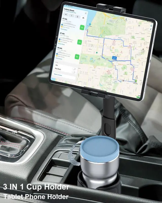 Alt view image 2 of 5 - woleyi Cup Holder Tablet Holder for Car Mount - [3 in 1 Expander Bottle] Car Cup Tablet Mount for Car/Truck with Height Adjustable Metal Arm, for iPad Pro Air Mini, Galaxy Tab, Z Fold, 4.7-13" Devices