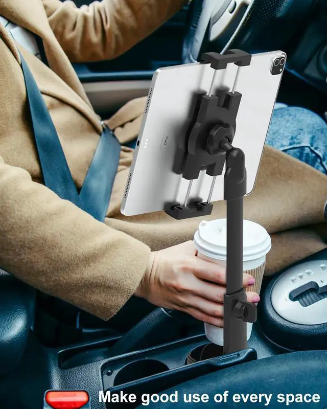 Alt view image 5 of 5 - woleyi Cup Holder Tablet Holder for Car Mount - [3 in 1 Expander Bottle] Car Cup Tablet Mount for Car/Truck with Height Adjustable Metal Arm, for iPad Pro Air Mini, Galaxy Tab, Z Fold, 4.7-13" Devices