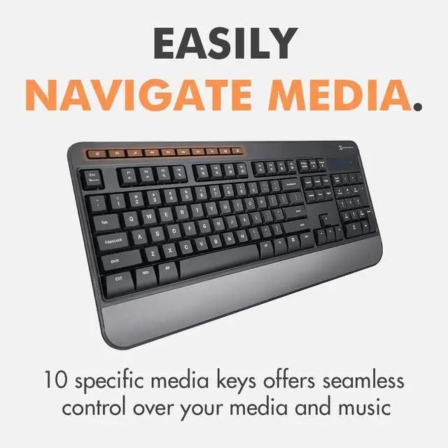 Alt view image 4 of 5 - X9 Wired Keyboard - Comfortable Typing - Ergonomic Full Size USB Keyboard with Wrist Rest, Number Pad, Multimedia and 114 Keys - External Computer Keyboard for Laptop, Desktop and Office PC