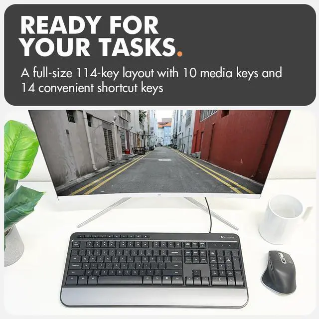 Alt view image 5 of 5 - X9 Wired Keyboard - Comfortable Typing - Ergonomic Full Size USB Keyboard with Wrist Rest, Number Pad, Multimedia and 114 Keys - External Computer Keyboard for Laptop, Desktop and Office PC