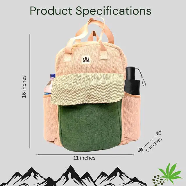 Alt view image 3 of 5 - YAK & YETI Handcrafted Hemp Backpack from Nepal  Eco-Friendly, Durable, and Stylish with Adjustable Straps-Multi Pocket (Eco)