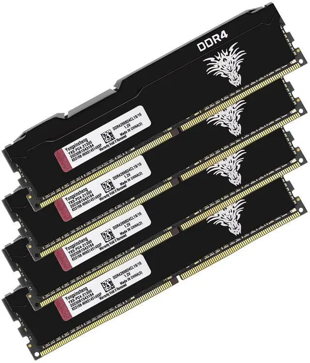 Main image of Yongxinsheng DDR4 2666MHz 64GB Kit (16GBx4) Desktop RAM PC4-21300 UDIMM Non-ECC Unbuffered 1.2V 288-Pin CL19 PC Computer Memory Upgrade Module Kit (Black)