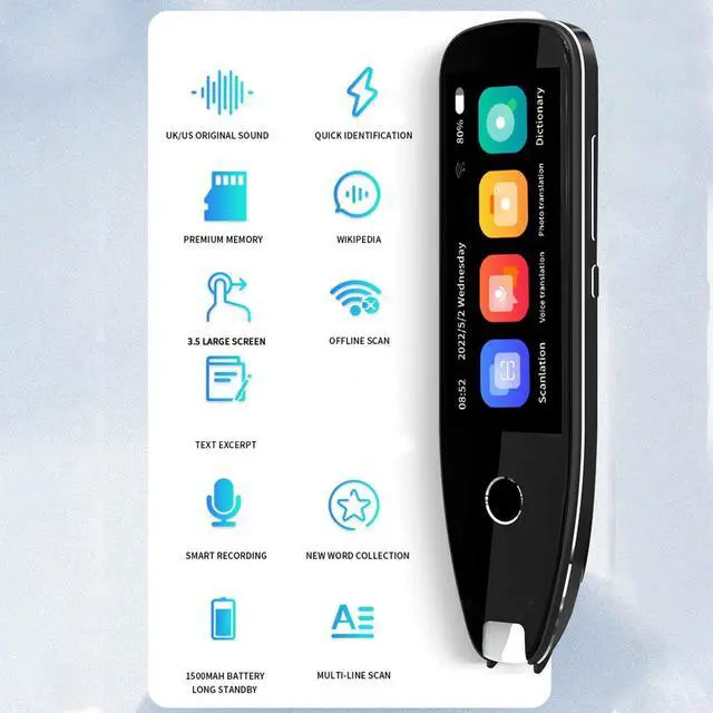 Alt view image 3 of 5 - 134 Languages Translator Pen, Text to Speech Pen Scanner with 3.5 Inch Touchscreen, 8MP HD CAMERA, Support Voice Photo Scan Translator, for Study Business Travel