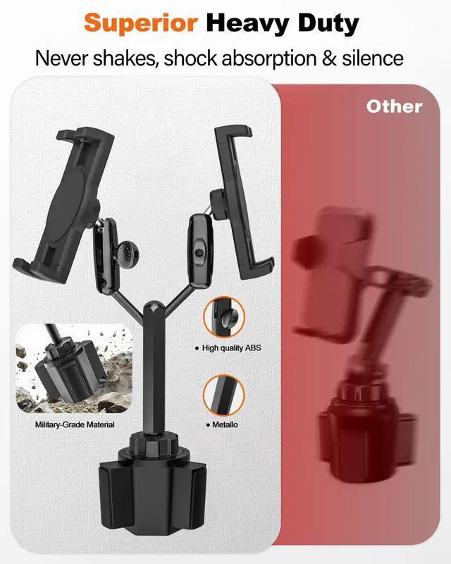 Alt view image 4 of 5 - YOOZ Dual Car Tablet Mount for Cup Holder [Double Device Clamp] Truck Cupholder Tablet Holder with Adjustable Metal Arm for iPad Mini Air Pro, Galaxy Tab, Surface, Fire, Phone, 4-12.9"