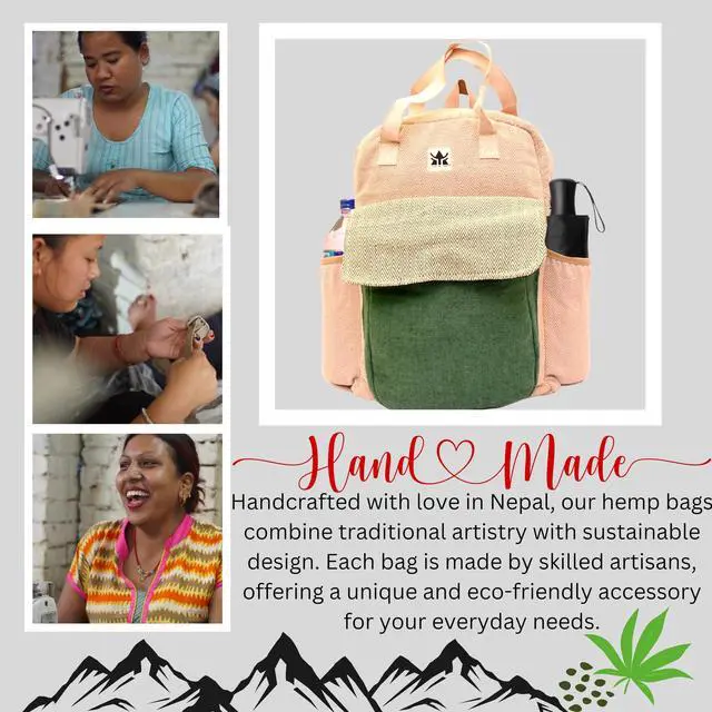 Alt view image 2 of 5 - YAK & YETI Handcrafted Hemp Backpack from Nepal  Eco-Friendly, Durable, and Stylish with Adjustable Straps-Multi Pocket (Eco)