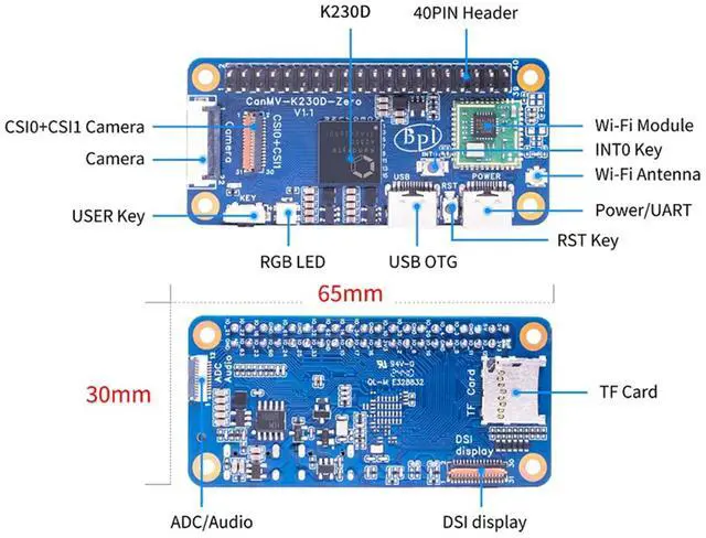 Alt view image 4 of 5 - youyeetoo Banana Pi BPI-CanMV-K230D-Zero Single Board Computers, Canaan K230D RISC-V, 128MB LPDDR4, Dual Kamera MIPI CSI, 40Pin GPIO, AIoT SBC, Motherboard (Basic kit)