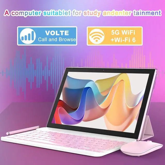 Alt view image 5 of 5 - YQSAVIOR Android 14, Tablet 10 inch, 2 in 1 Tablet with Keyboard, 8GB+64GB+1TB, Quad Core, 1280 * 800 HD Screen, Dual Camera, Wi-Fi, BT Computer Tablets with Case Mouse Stylus, Pink