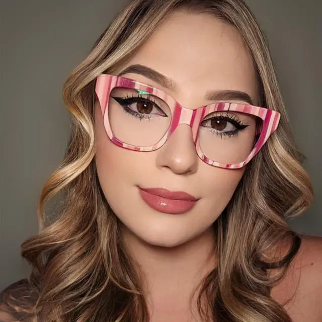 Alt view image 3 of 5 - Zeelool Cat Eye Acetate Glasses Candy Eyewear Stylish Eyeglasses for Women Blue Light Blocking Glasses Anti Eyestrain Glasses Tilana ZJGA539674 Pink