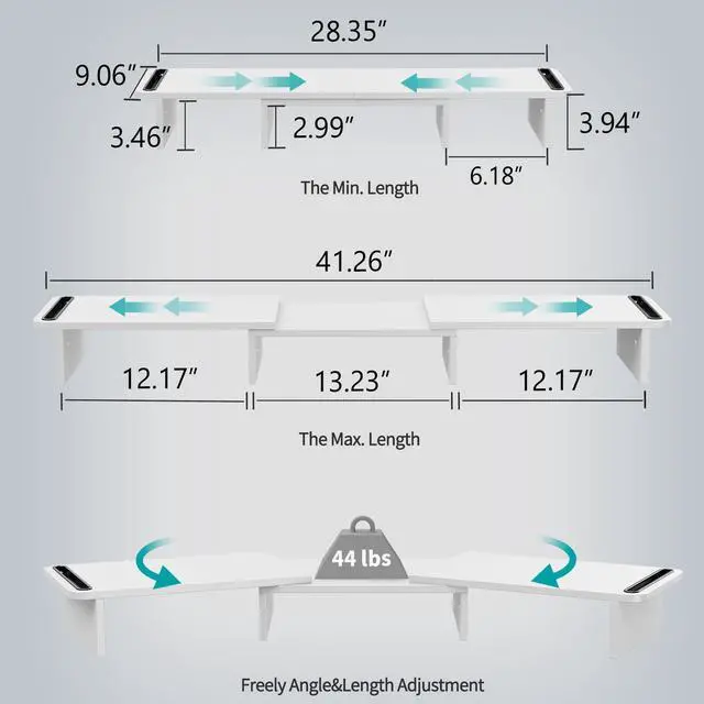 Alt view image 2 of 5 - Zimilar Dual Monitor Stand Riser, Monitor Stand with Adjustable Length and Angle, Wood Monitor Stand for Desk, Monitor Riser for 2 Monitors with Storage Space