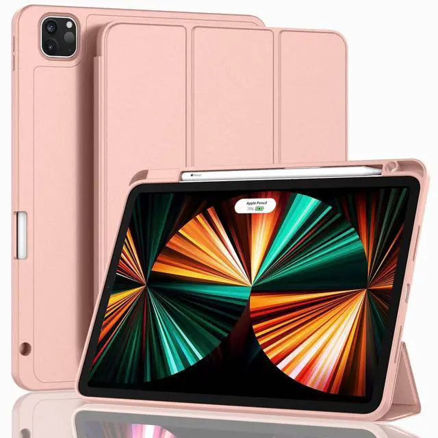 Main image of ZryXal New iPad Pro 12.9 Inch Case 2022/2021/2020(6th/5th/4th Gen) with Pencil Holder,Smart iPad Case [Support Touch ID and Auto Wake/Sleep] with Auto 2nd Gen Pencil Charging (Rose Gold)