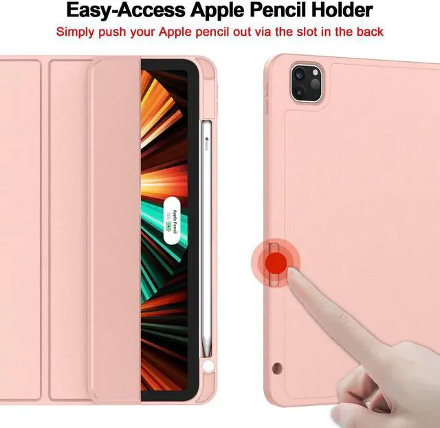 Alt view image 3 of 5 - ZryXal New iPad Pro 12.9 Inch Case 2022/2021/2020(6th/5th/4th Gen) with Pencil Holder,Smart iPad Case [Support Touch ID and Auto Wake/Sleep] with Auto 2nd Gen Pencil Charging (Rose Gold)
