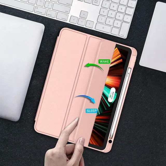 Alt view image 5 of 5 - ZryXal New iPad Pro 12.9 Inch Case 2022/2021/2020(6th/5th/4th Gen) with Pencil Holder,Smart iPad Case [Support Touch ID and Auto Wake/Sleep] with Auto 2nd Gen Pencil Charging (Rose Gold)