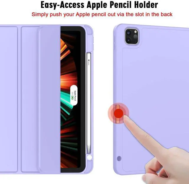 Alt view image 3 of 5 - ZryXal New iPad Pro 12.9 Inch Case 2022/2021/2020(6th/5th/4th Gen) with Pencil Holder,Smart iPad Case [Support Touch ID and Auto Wake/Sleep] with Auto 2nd Gen Pencil Charging (Light Purple)