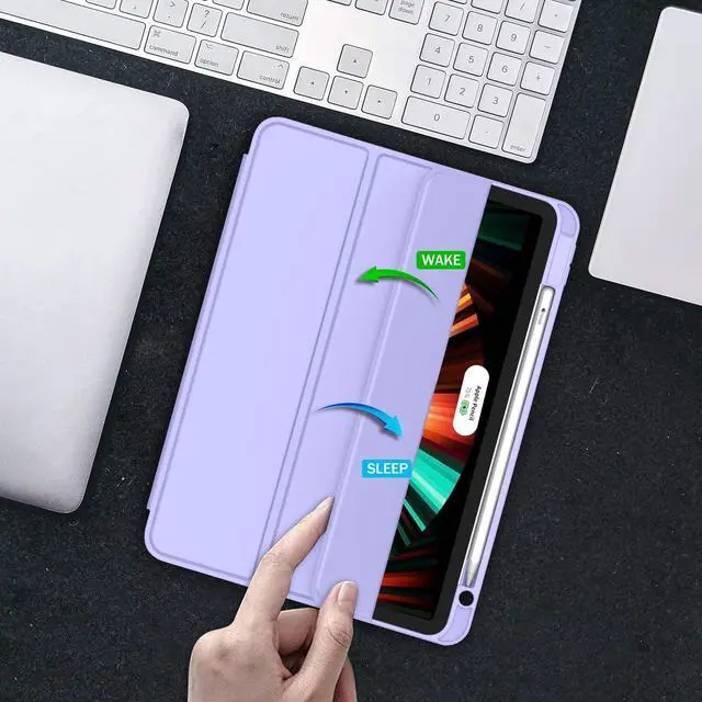 Alt view image 5 of 5 - ZryXal New iPad Pro 12.9 Inch Case 2022/2021/2020(6th/5th/4th Gen) with Pencil Holder,Smart iPad Case [Support Touch ID and Auto Wake/Sleep] with Auto 2nd Gen Pencil Charging (Light Purple)