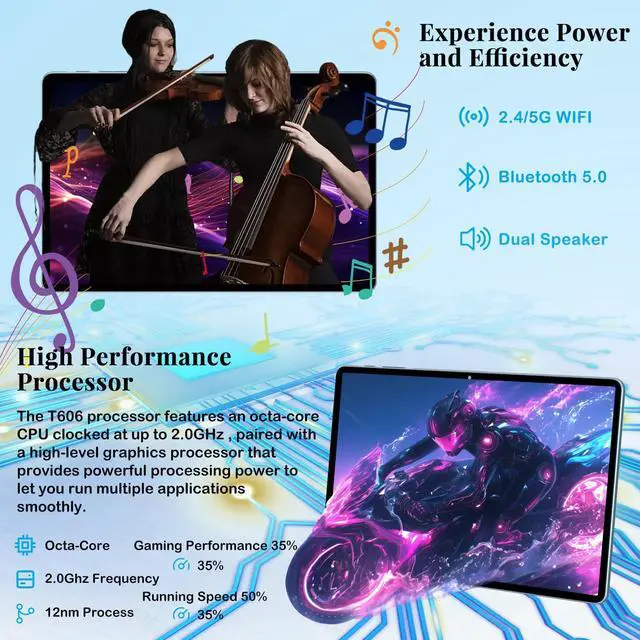 Alt view image 4 of 5 - Tablet 11 inch, 2025 Android 14 Tablet with 24GB RAM 256GB ROM ( 1TB Expand ), Octa-Core Tablets with 13MP+5MP Camera, 8000mAh, IPS HD Touch Screen, 5G WiFi Widevine L1, GPS, Split Screen -Metal Blue