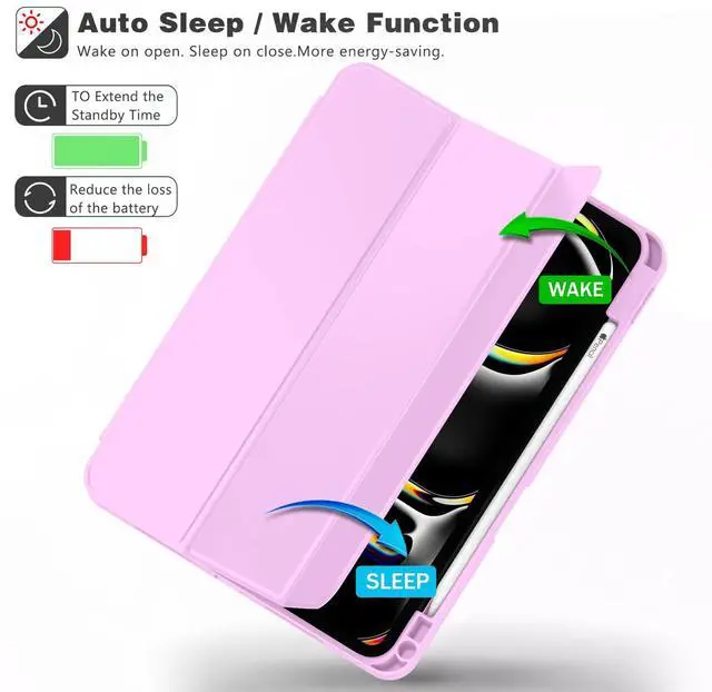 Alt view image 4 of 5 - ZryXal New iPad Pro 13 Inch Case M4 (2024 Model, 7th Generation) with Pencil Holder, Smart iPad Case [Support Pencil Pro and Pencil (USB-C)], Support Touch ID and Auto Wake/Sleep (Pastel Violet)