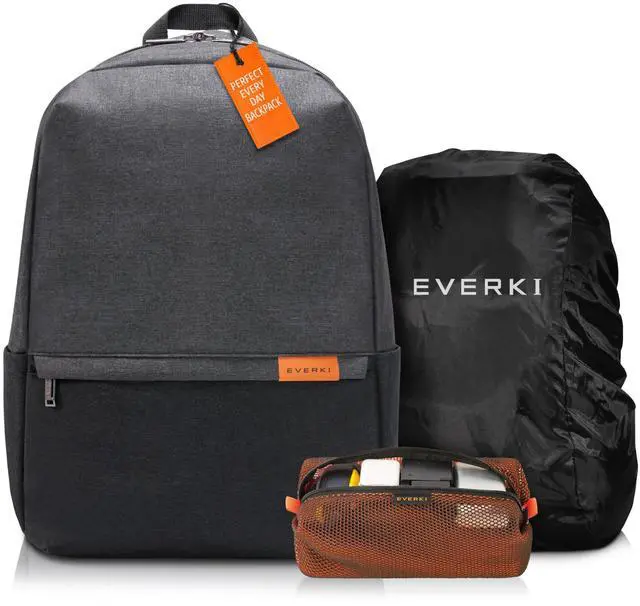 Main image of Everki Light Laptop Backpack with Hidden Pocket (EKP106) with Orange Accessory Pouch & Rain Cover - Durable Backpack with 15.6" Compartment, 23L Capacity - Light Backpack, Pouch & Cover Bundle