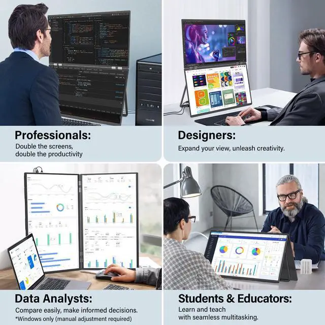 Alt view image 2 of 5 - InnoView 23.8" FHD Dual Portable Monitor 1920x1080P 100% sRGB - Foldable & Stackable Design with 315° Screen Adjustment & 180° Stand | USB-C/HDMI, Dual Monitor for Laptop, Mac, Windows